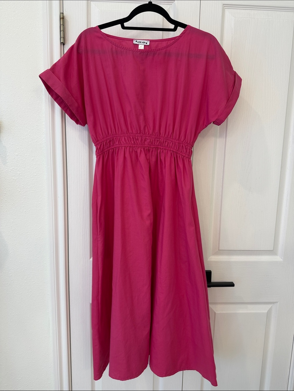 Love Ady Pink Empire Waist Midi Dress Short Sleeve Size Medium